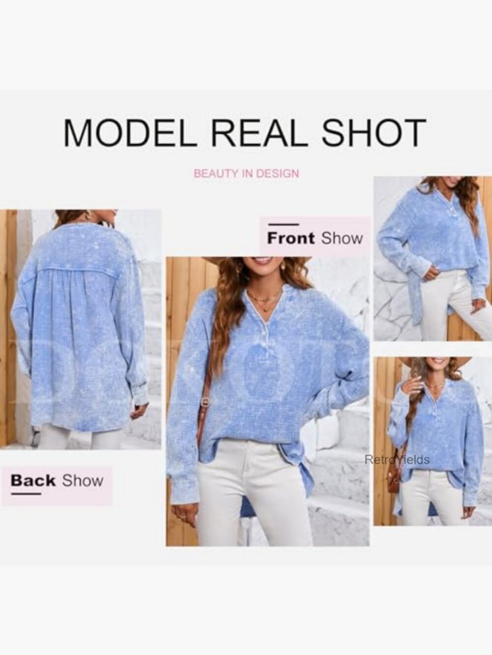 Oversized Button Down Long Sleeve Blouse - Picture 4 of 7